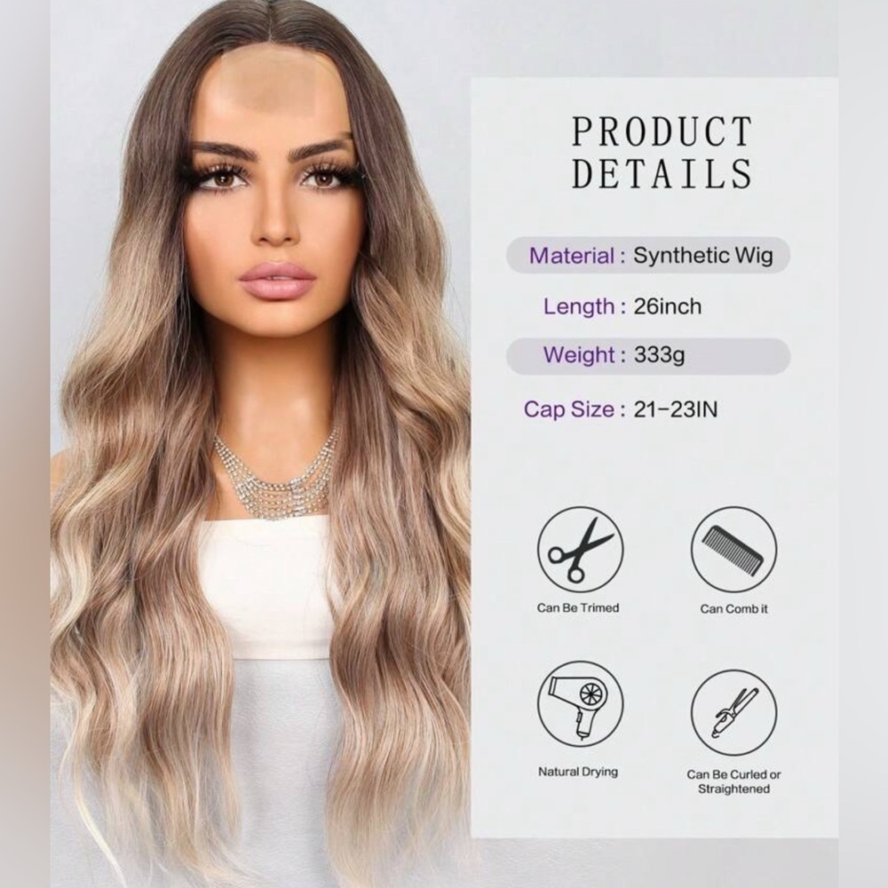 Invisible Lace  front Closure Balayage Blonde Wig 26 Inch long - Realistic - Picture 7 of 7